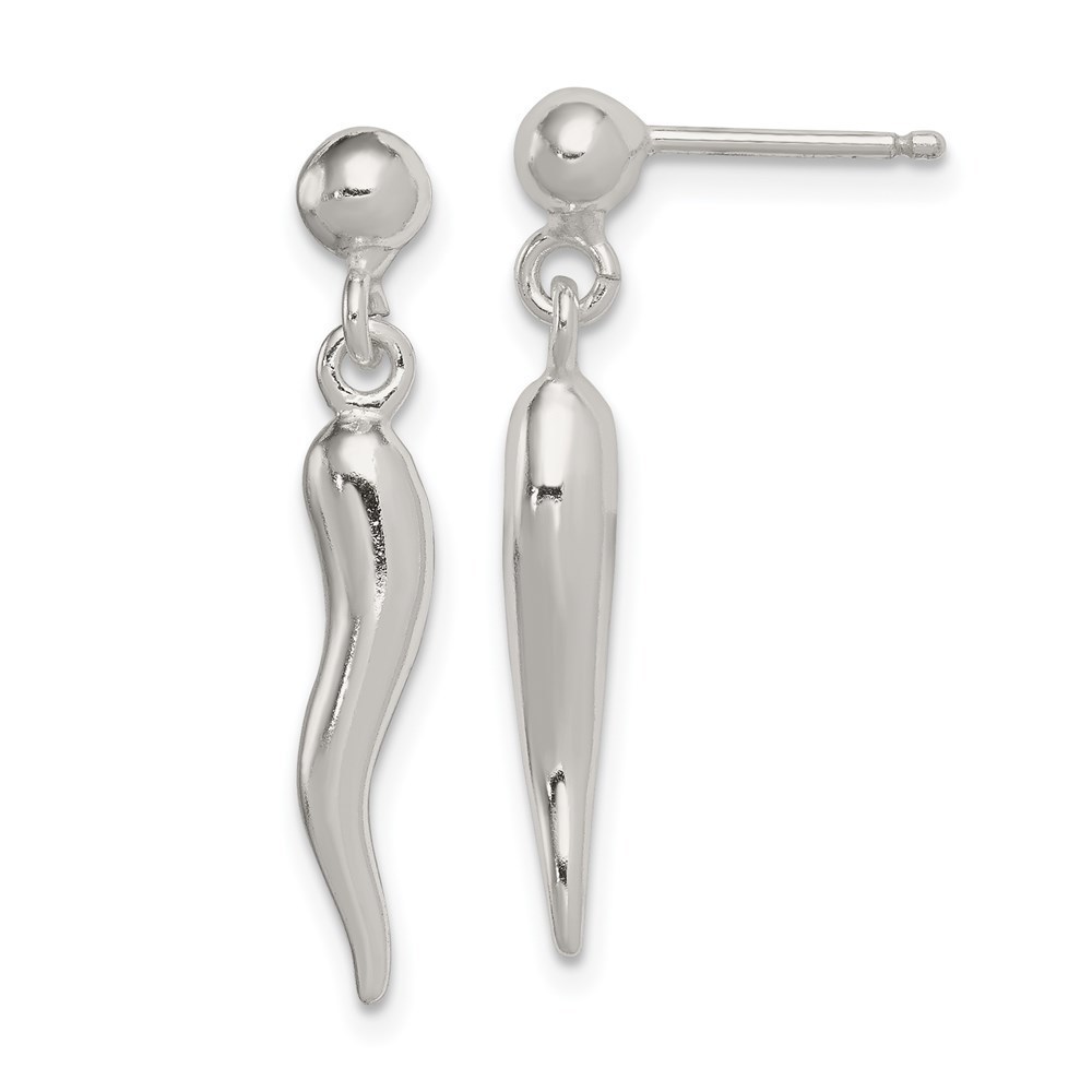 925 Sterling Silver Polished Italian Horn Cornicello Post Dangle Earrings